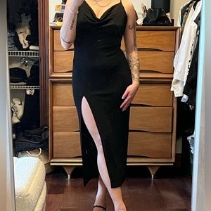 Cowl Neck Midi Dress with high slit